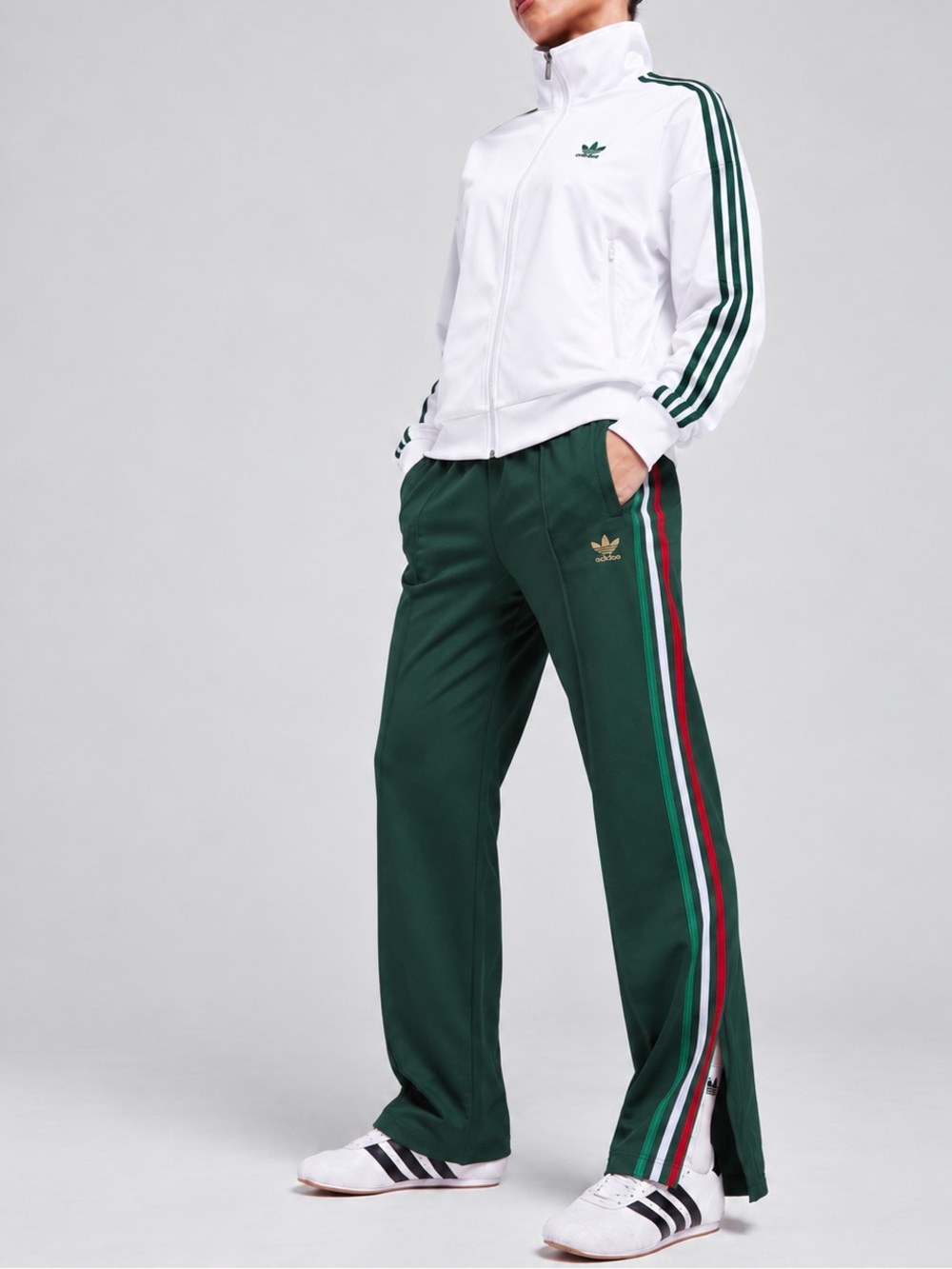 adidas Women’s Classic Firebird Track Pants Dark Green w/Italy Stripes KC6558